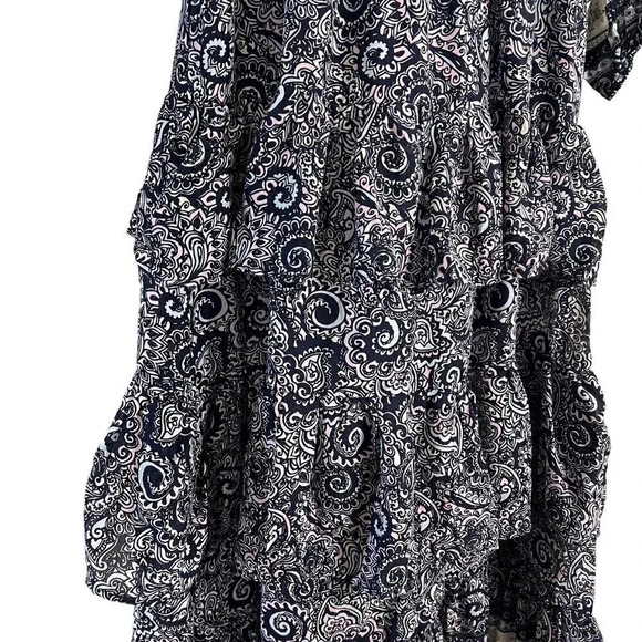 Aqua NEW Midi Dress Size XS Tiered Ruffle Cottagecore V Neck Paisley Floral Blue - Picture 5 of 7